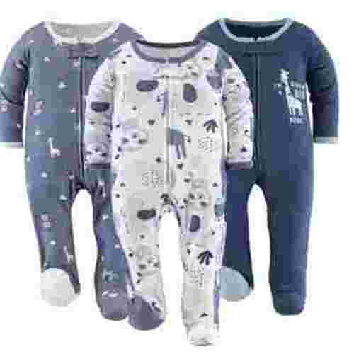 The Peanutshell Sleep n Play Blue Safari Footed Pajamas for Baby Boys Set, 3-6 Months, 3-Pack