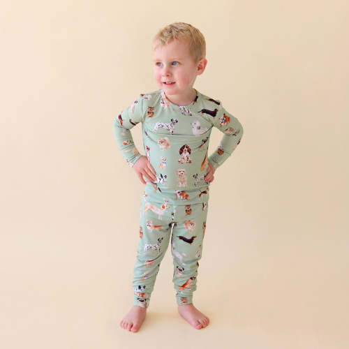 Dog Green Long Sleeve Toddler Pajamas | Posh Puppies
