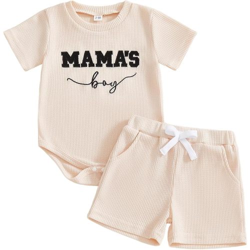 Kupretty Baby Boy Clothes 3 6 12 18 Months Summer Outfit Baseball Embroidery Waffle Short Sleeve Romper & Shorts Set