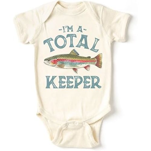 I'm A Total Keeper Baby Bodysuit - Rainbow Trout Fly Fishing Pregnancy Reveal Outfit - Cute Infant Shower Gift For Boys & Girls