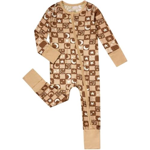 Teach Leanbh Unisex Baby Bamboo Viscose Pajamas with Mittens and Feet Cuffs 2 Way Zipper Long Sleeve Romper Sleep and Play