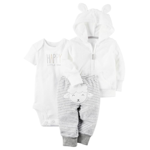 Carter's 3 Piece White Zip Up Hoodie, Slogan Printed Bodysuit with Turn Me Around Detail Pant Set