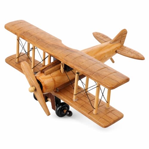 Garneck Vintage Wooden Airplane Model: Classic Biplane Aircraft Decor Handmade Propeller Plane for Home Office Desk Display Gift for Aviation Lovers Collectors