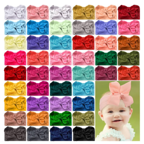 Hoteam 50 Pcs Baby Girls Large Bows Headbands 6.3 Inch Soft Wide Turban Baby Headbands Elastic Nylon Hairbands Hair Accessories for Infants Newborns Infants Toddlers Kids