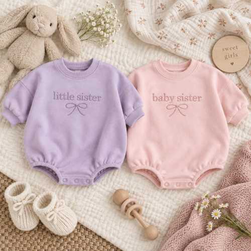 Little Sister Baby Bodysuit, Embroidered Baby Sister Romper, Sibling Announcement Outfit, Baby Shower & Coming Home Gift