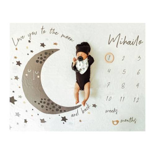 Moon and Stars Milestone Blanket, Universe Baby Blanket, Cute Baby Gift, Monthly Photo Prop, Baby Age Blanket, Baby Shower Gift