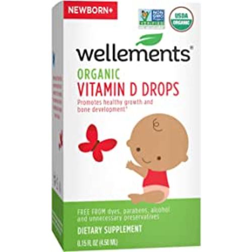 Amazon.com: Wellements Organic Vitamin D Drops, 0.15 Fl Oz, Liquid Vitamin D3 Supplement for Infant, Baby & Toddler, 1 Drop a Day, No Artificial Colors or Unnecessary Preservatives. : Health & Household