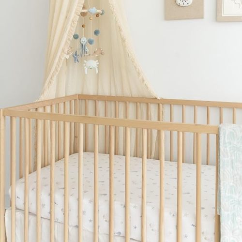 Crane Baby 100% Cotton Under The Sea Fitted Crib Sheet with Jellyfish Design, Neutral Crib Sheets, Fitted Toddler Sheet, 28" x 52" Standard Size Sea Life Crib Sheet