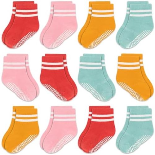 GRPSKCOS Baby Socks Non Slip 12 Pairs Toddler Anti Skid Socks for 0-7 Years Infants Little Kids Boys Girls
