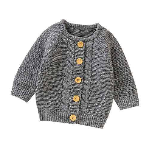 Splozh Infant Cardigan Sweater Newborn Baby Girl Boy Cute Long Sleeve Button Up Cardigan Toddler Knit Sweater Infant Fall Winter Clothes Grey,3-6 Months
