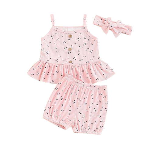 vdgthytj Baby Clothes Girl Newborn Infant Summer Outfit Floral Printed Ruffle Camisole and Shorts with Headband Set
