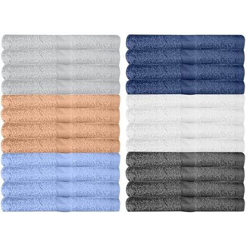 KAHAF COLLECTION 24 Pack Wash Cloths | Multicolour 100% Cotton Extra Absorbent Face Towels | Soft, Quick Dry Washcloths for Bathroom, Spa, Gym, Baby & Travel (24 Packs (12x12))