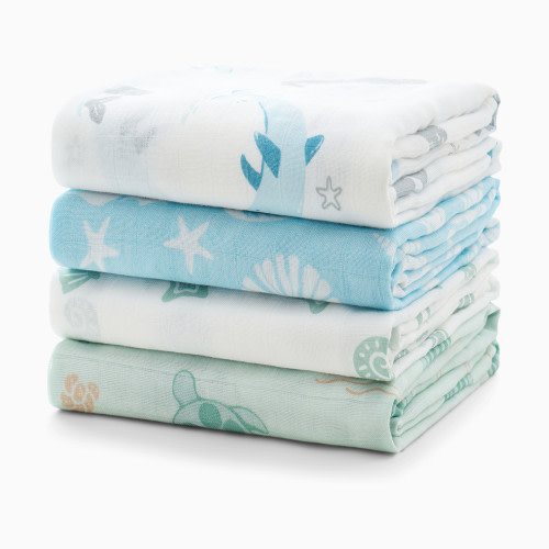 Momcozy Muslin Swaddle Blanket (4 Pack) - Ocean Pixie Dream
