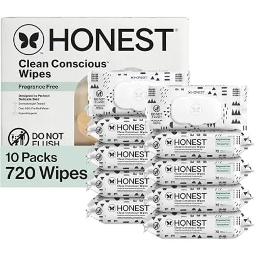 The Honest Company Clean Conscious Unscented Wipes | Over 99% Water, Compostable, Plant-Based, Baby Wipes | Hypoallergenic for Sensitive Skin, EWG Verified | Pattern Play, 720 Count