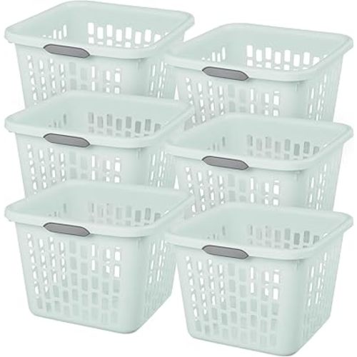 Sterilite Laundry Basket, Plastic Clothes Hamper, Large Square Bin with Comfort Grip Handles and Reinforced Rim, 1.5 Bushel Capacity, Mint, 6 Pack