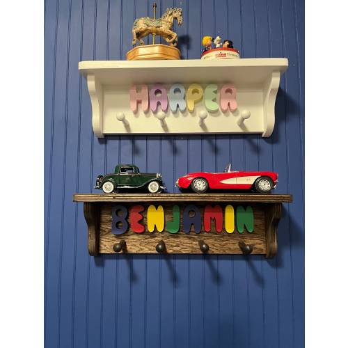 Free Shipping ,Woodcrafts for children, coat racks, deluxe or super 5 pegs, and/or hearts /stars, shelf with 4 pegs, stools, ANY SINGLE NAME