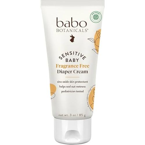 Babo Botanicals Sensitive Baby Zinc Diaper Cream With Colloidal Oatmeal, Shea and Cocoa Butter, Fragrance-Free - 3 Oz