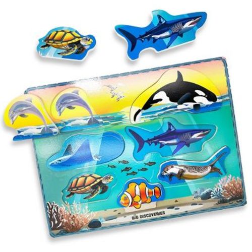 Wooden Puzzle by Big Discoveries - Montessori Toy for Toddlers Ages 2+ (Sea Life)