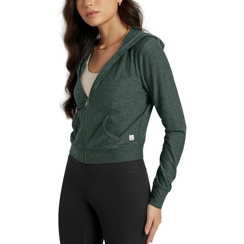 ODODOS Women's Full-Zip Cropped Hoodie - odSTRATUM Tech Ultra Soft UPF 50+ Hooded Jacket with Pockets