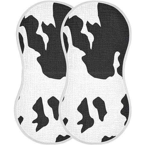 Muslin Baby Burp Cloths Set of 1, Soft Absorbent Animal Cow Print Muslin Washcloths, Bibs, Face Towel for Newborn Boys Girls, 22 x 11 Inch