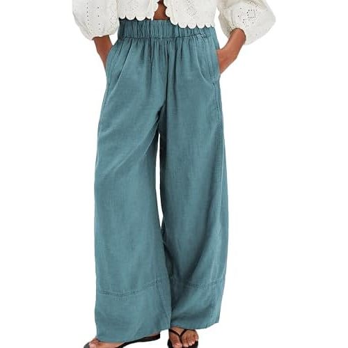 SeeLuNa Cotton Linen Pants for Women Palazzo Pants Wide Leg Lounge Trousers