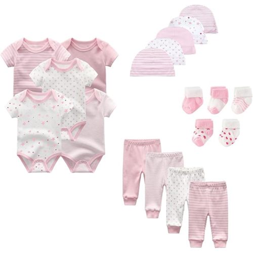 JELYLOVE Unisex Baby Boy Girl Layette Sets Bodysuits Pants And Accessories 19 Packs Comfort Infant Outfit New Born Essentials