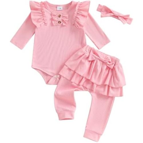 Baby Girl Fall Outfit Newborn Winter Clothes Ruffle Romper Pants Infant Girl' Clothing Set Spring