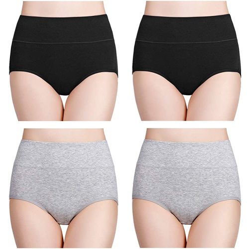 wirarpa Women's Cotton Underwear High Waisted Ladies Panties Full Coverage Briefs 4 Pack (Regular & Plus Size)