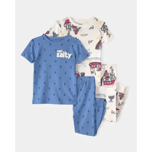 Toddler Boy Anchor 100% Cotton Snug Fit 4-Piece Pajama Set - Blue/Cream | Carter's