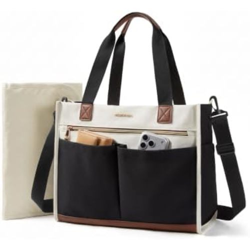 mommore Diaper Tote Bag, Canvas Diaper Bag with Changing Pad, Large Capacity Baby Bags for Mom with Stroller Straps for Travel, Work, Hospital