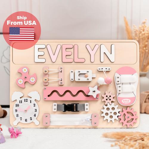 Personalized Name Puzzle & Busy Board, Montessori Wooden Toy, Gift for Baby Girl, First Birthday Gift, Gifts For Kids, Baby Toy, Baby Gift