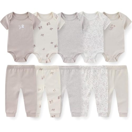 10 Pack Baby Bodysuits and Pants Set Cotton Infant Outfit