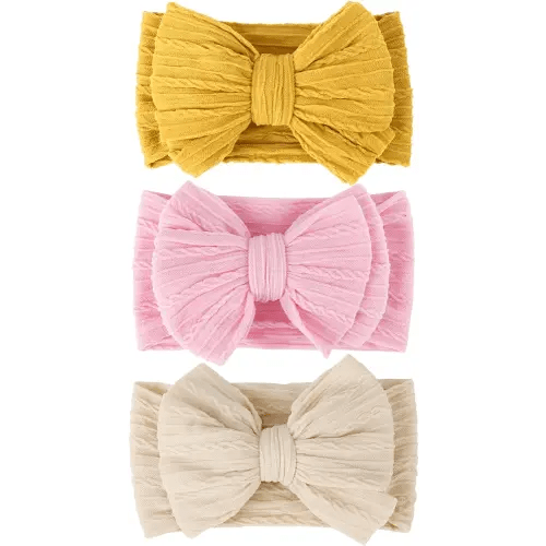 3 Pcs Handmade Baby Girls Bows Headbands Soft Stretchy Nylon Hair Bands with Bows for Newborn Infant Toddlers Hair Accessories