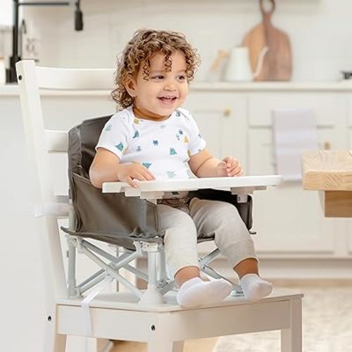 Regalo My Chair 2-in-1 Baby High Chair & Portable Travel Booster Seat, High Chair for Babies & Toddlers, Booster Seat for Kitchen Chair, Oversized Tray with Cup Holder, Gray