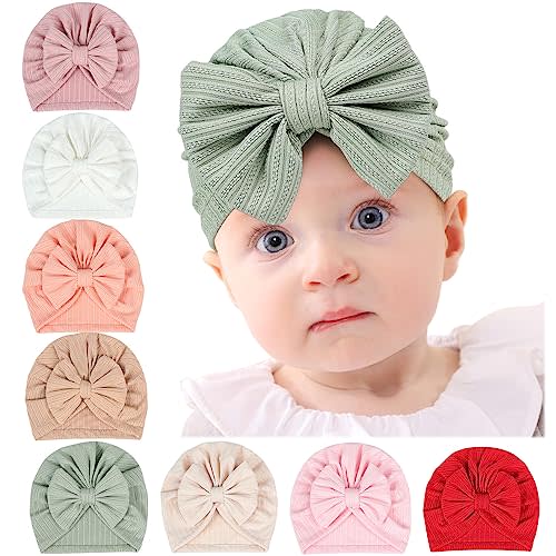 QandSweet 0-24 Months Newborn Girls' Hats Cotton and Linen Cap Infant Big Bow Hat Baby Shower