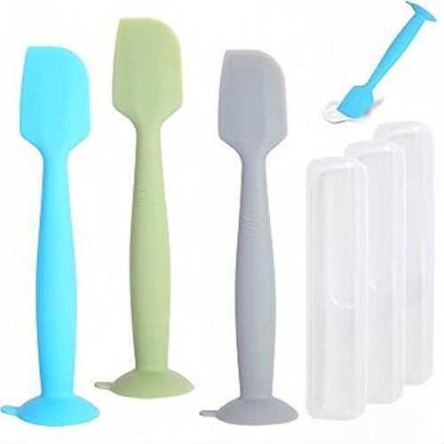 Butt Spatula Baby Diaper Cream spatula 3 Pcs with 3 Storage case,Soft Silicone Diaper Cream Applicator Bum Butt Paste spatulas Brush with Suction Base,Large diaper Rash cream Applicator