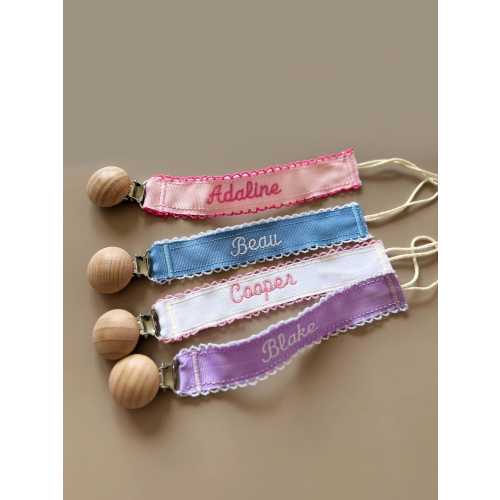 Personalized Pacifier Clip Holder /  Embroidered Name / Custom Boho Pacifier Holder / Custom Baby Name / Monogrammed Baby Shower Gift