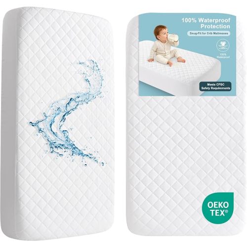 BEDSUM 2-Pack Waterproof Crib Mattress Protector, 28" x 52",White