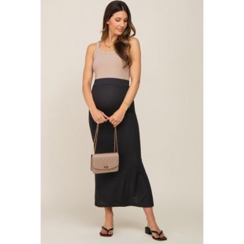 Pinkblush Black Ribbed Side Slit Maternity Midi Skirt Small