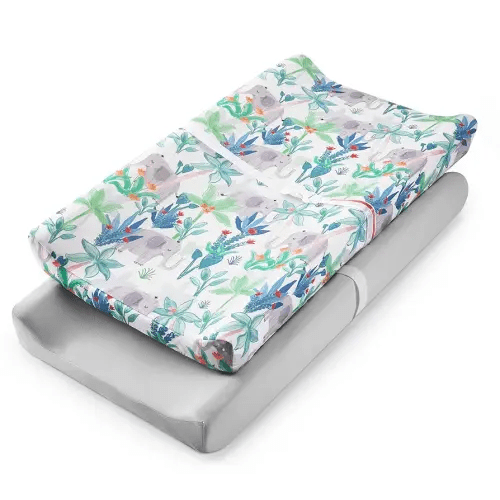 TILLYOU Baby Changing Pad Cover, Changing Table Cover for Girls Boys, Ultra Soft Breathable, 2 Pack Rainforest Elephant & Grey