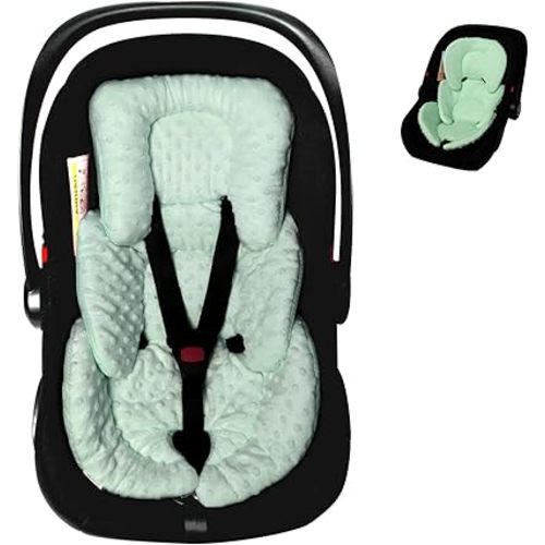 Infant Carseat Insert, 2-in-1 Reversible Baby Car Seat Cushion for Newborn Toddler Head & Body Support Car Seat Pad for Carseats, Strollers, Swings, Bouncers, Green