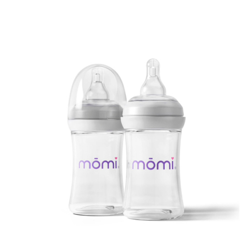 mōmi breast-like glass baby bottle sets in 4oz level 1