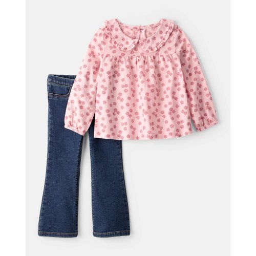 Toddler Girl 2-Piece Floral Top and Denim Pants Set - Carter's | Carter's