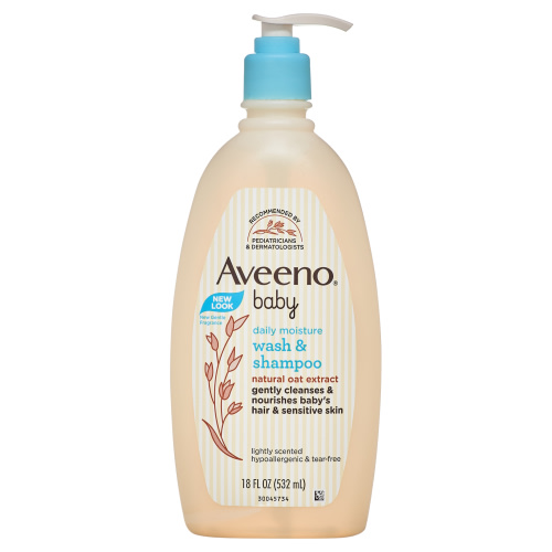 Aveeno Baby Daily Moisture Body Wash & Shampoo, Liquid Soap, Oat Extract, 18 fl. oz