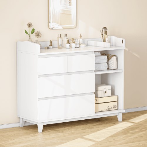 Laisnet Baby Changing Table Dresser, Infant Diaper Changing Station Nursery with 4 Drawers and 2 Shelves, White