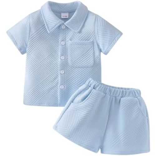 Toddler Baby Boy Clothes Summer Outfits Short Sleeve Button-down Shirt Tops Shorts with Pocket 2PCS Set 12 Months-5T