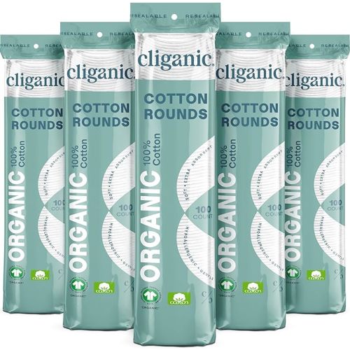 Cliganic Organic Cotton Rounds (500 Count) Makeup Remover Pads, Hypoallergenic, Lint-Free | 100% Pure Cotton (Packaging May Vary)