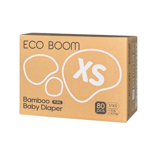 ECO BOOM Newborn Diapers, Natural Soft Disposable Nappies for Infant, Hypoallergenic, Size 1 Suitable for up to 10 lbs (X-Small - 80 Count)