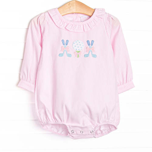 Golfing Gal Applique Ruffle Neck Bubble, Pink – Stitchy Fish