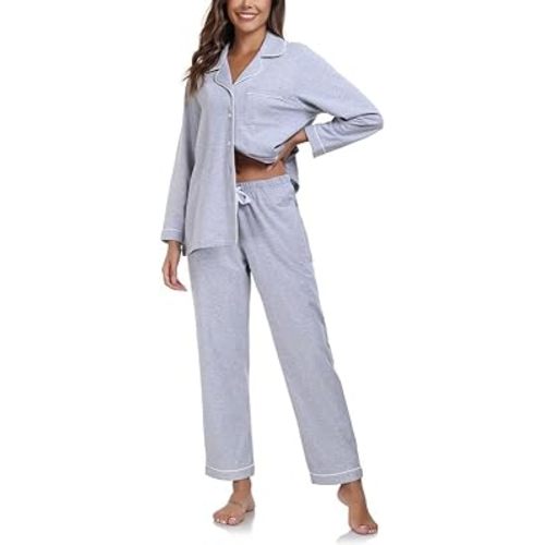 COLORFULLEAF 100% Cotton Pajamas for Women Set Summer Long Sleeve Breathable Sleepwear Soft Lightweight Cotton Pjs Sets